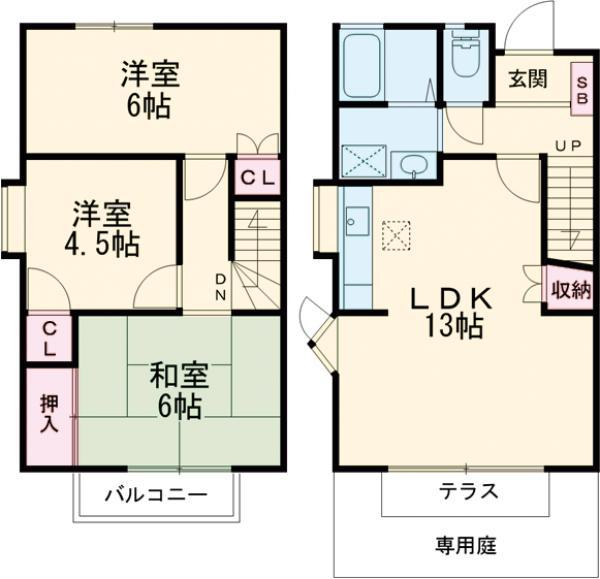 金井ビューヒルズＢ棟(3LDK)の間取り写真