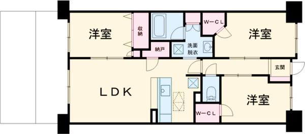 プラウド船橋 四街区(3LDK/1階)の間取り写真