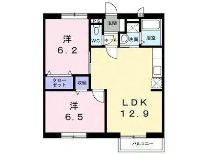 シャンペトレⅡ(2LDK/2階)の間取り写真