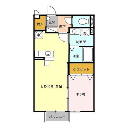 モナリエ早出(1LDK/1階)の間取り写真