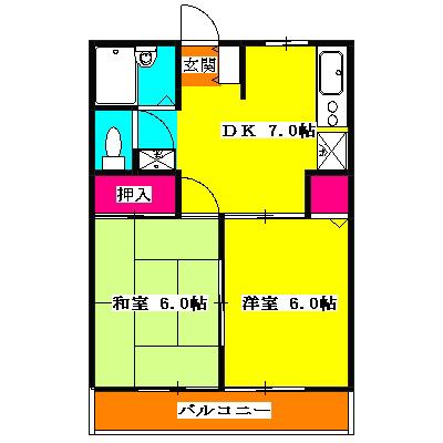 コーポアイリスⅠ(2DK/1階)の間取り写真