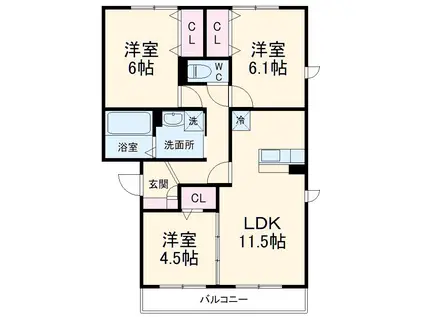 グランレーヴC(3LDK/3階)の間取り写真