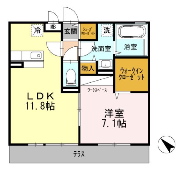 グランソーレ2(1LDK/1階)の間取り写真