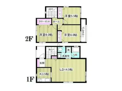 千葉都市モノレール 千城台駅 徒歩17分 2階建 築15年(3LDK)の間取り写真