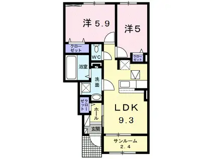 メゾンソレイユⅢ(2LDK/1階)の間取り写真