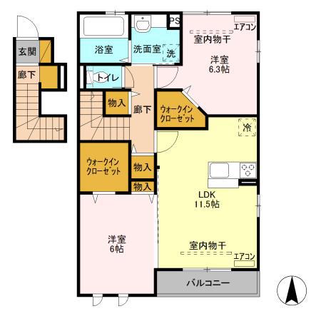 サンリバー(2LDK/2階)の間取り写真