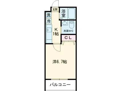 グリーンテラス相模大野(1K/1階)の間取り写真