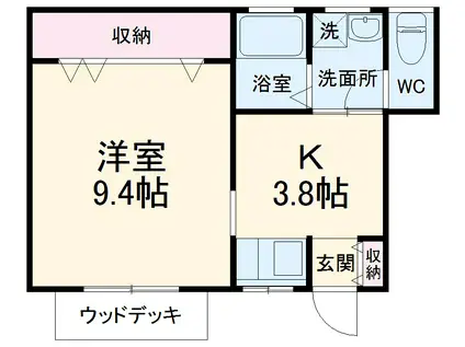 ウェルネス高丘(1K/1階)の間取り写真
