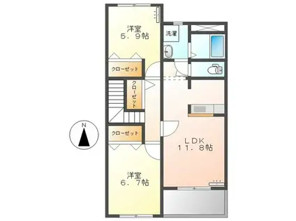ルミエールA(2LDK/2階)の間取り写真