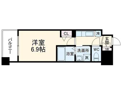 アスヴェル京都太秦(1K/3階)の間取り写真