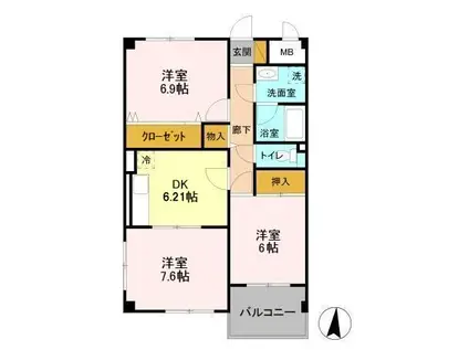 カーサヴィオレッタ A棟(3DK/2階)の間取り写真