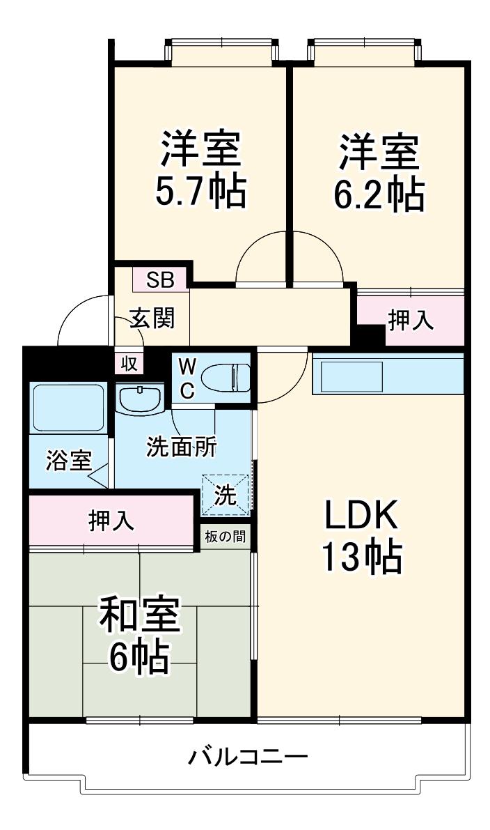 ニューパティオ鵠沼(3LDK/2階)の間取り写真