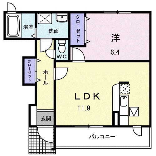 東海道本線 豊橋駅 バス乗車時間：19分 森岡バス停で下車 徒歩6分 2階建 築17年(1LDK/1階)の間取り写真