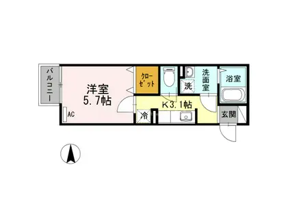 サウスフィールド(1K/2階)の間取り写真