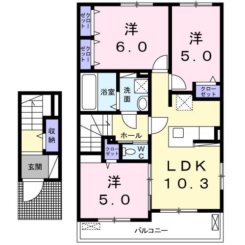 アンジュの家Ⅱ(3LDK/2階)の間取り写真