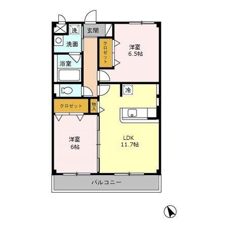D-ROOM高丘西(2LDK/2階)の間取り写真