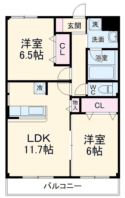 D-ROOM高丘西(2LDK/3階)の間取り写真