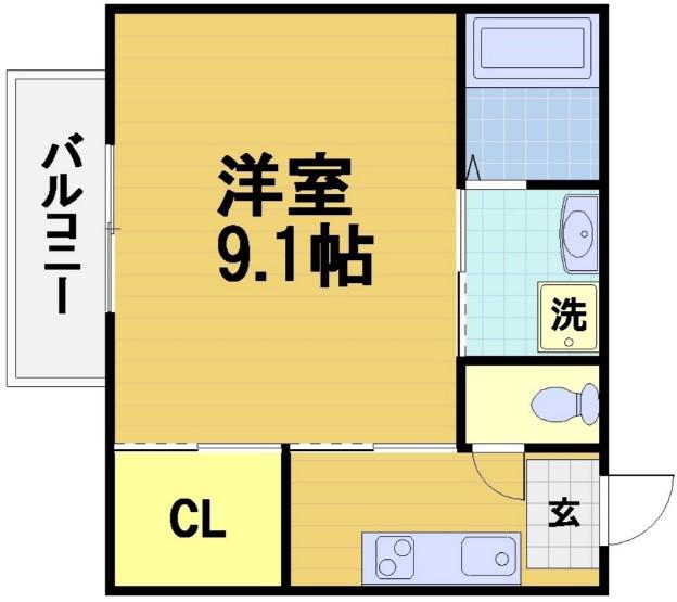ヴィラージュ桂(1K/2階)の間取り写真