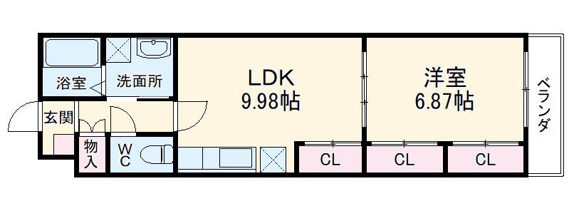 キャトルセゾン嵐山(1LDK/3階)の間取り写真