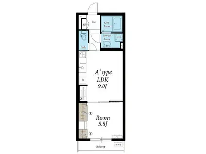 リブリ・GRAZIOSO狭山(1LDK/2階)の間取り写真