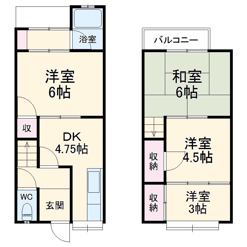 大原野灰方町貸家(3DK)の間取り写真