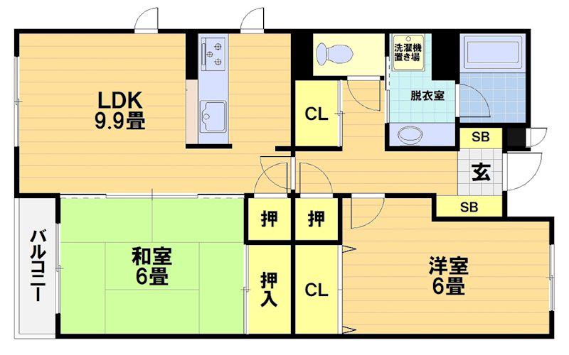 レジディア太秦(2LDK/1階)の間取り写真