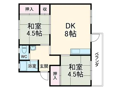 鶴見ハイツH棟(2DK/4階)の間取り写真
