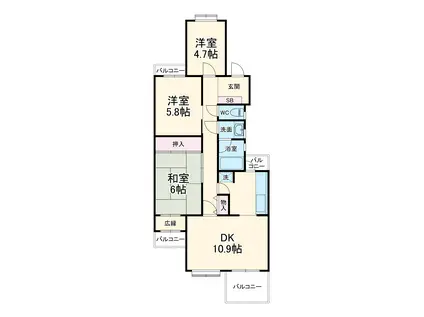 佐鳴湖パークタウン6号棟(3LDK/4階)の間取り写真