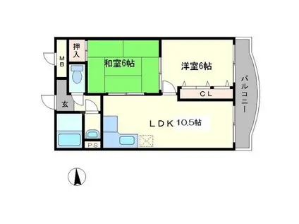 グレイパレスロックワン(2LDK/2階)の間取り写真