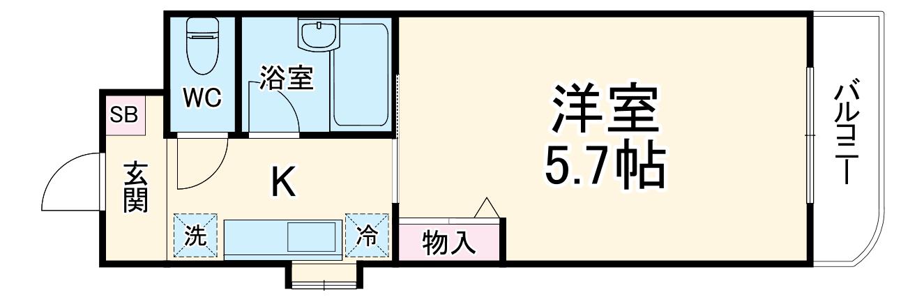 エクシード西院Ⅱ(1K/2階)の間取り写真