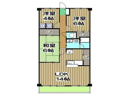 ラフィネ西京極(3LDK/2階)の間取り写真