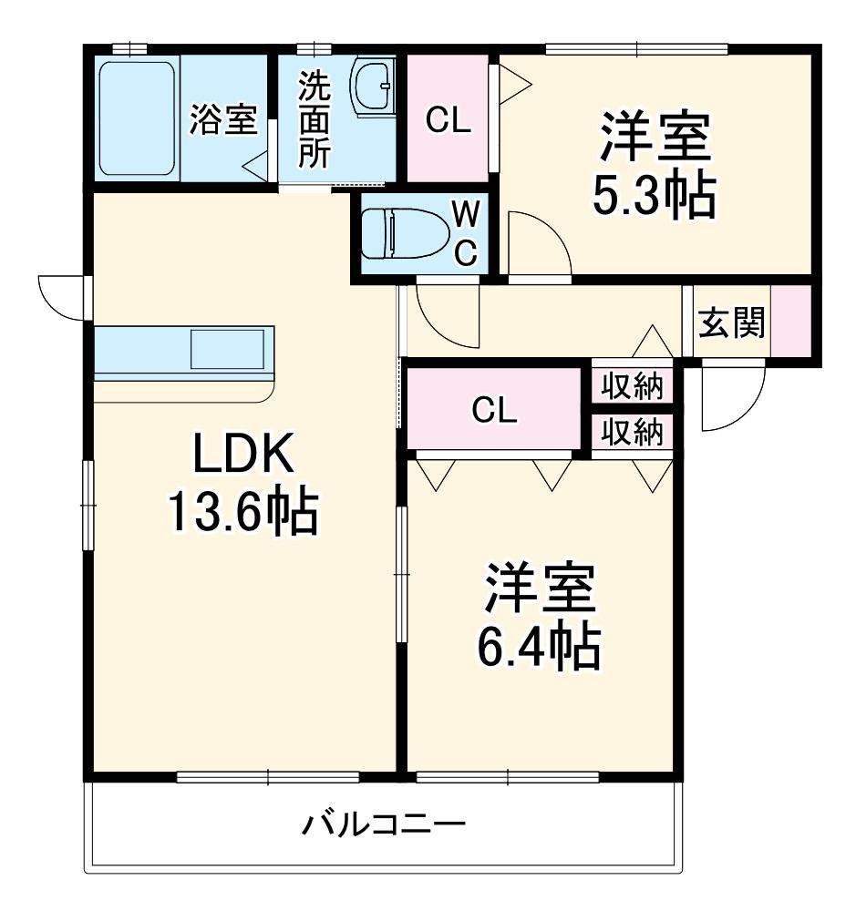 スカイアベニュー(2LDK/1階)の間取り写真