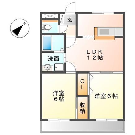 ベルメゾン高丘(2LDK/2階)の間取り写真