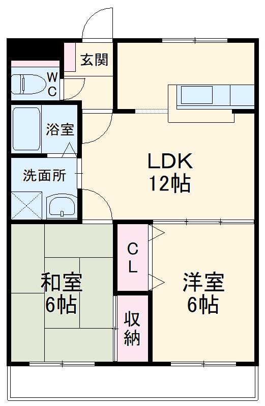 ベルメゾン高丘(2LDK/2階)の間取り写真