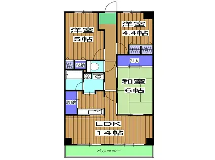 ラフィネ西京極(3LDK/2階)の間取り写真