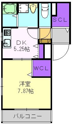 FELIZ加守(1DK/2階)の間取り写真