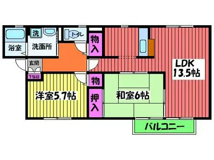 デイスターS棟(2LDK/2階)の間取り写真