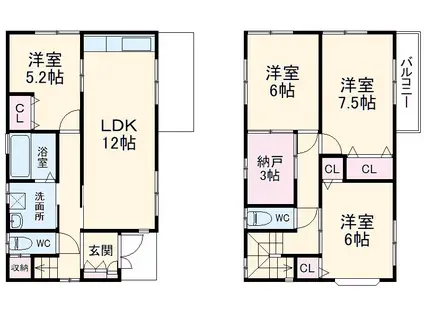 阪和線 和泉府中駅 徒歩5分 2階建 築24年(4SLDK)の間取り写真