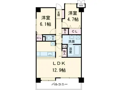 Kハーモニー和泉(2LDK/6階)の間取り写真
