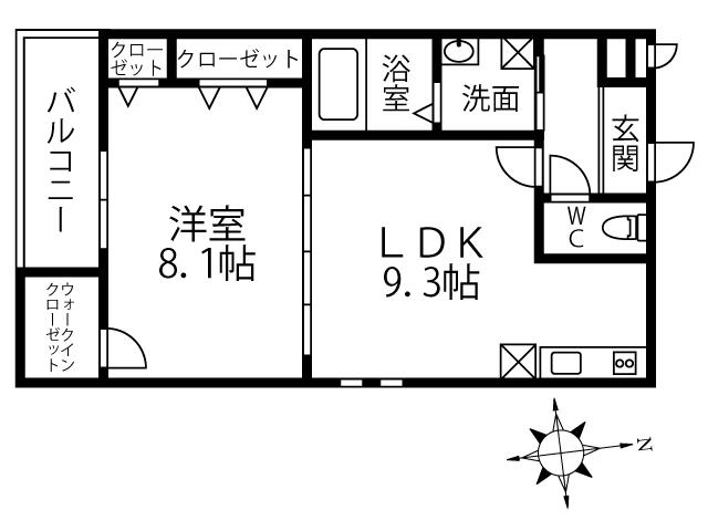 プロスペリティーK2(1LDK/2階)の間取り写真