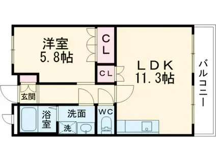 アシューレ東岸和田(1LDK/2階)の間取り写真