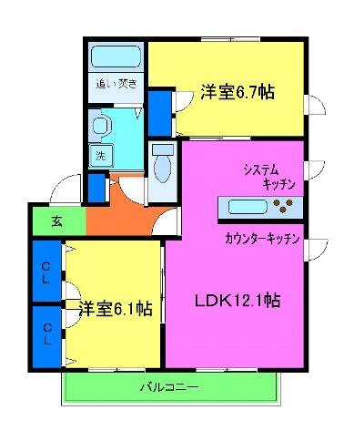 シャーメゾン夢源(2LDK/2階)の間取り写真