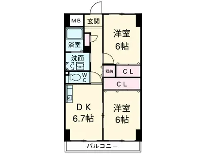 カーサスギトピア(2DK/4階)の間取り写真