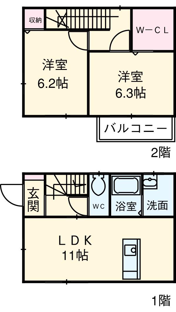 東海道本線 浜松駅 バス乗車時間：15分 領家郵便局バス停で下車 徒歩5分 2階建 築16年(2LDK)の間取り写真