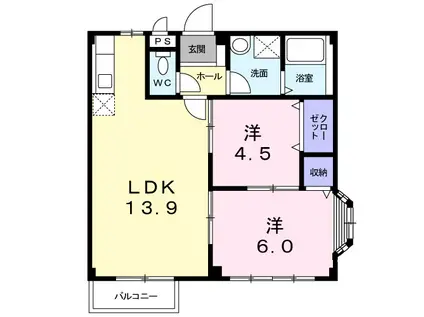 エルディム山本Ⅱ(2LDK/1階)の間取り写真