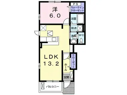 ヒルトップイイダⅢ(1LDK/1階)の間取り写真