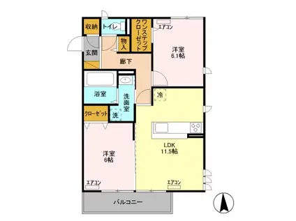 プラウドパークス朝倉(2LDK/3階)の間取り写真