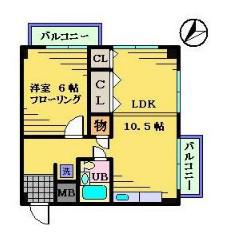 飛鳥ハイム(1LDK/12階)の間取り写真