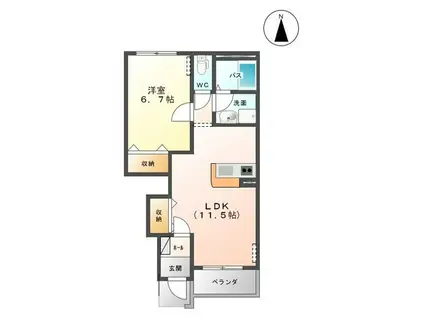 フィオーレ奏(1LDK/1階)の間取り写真