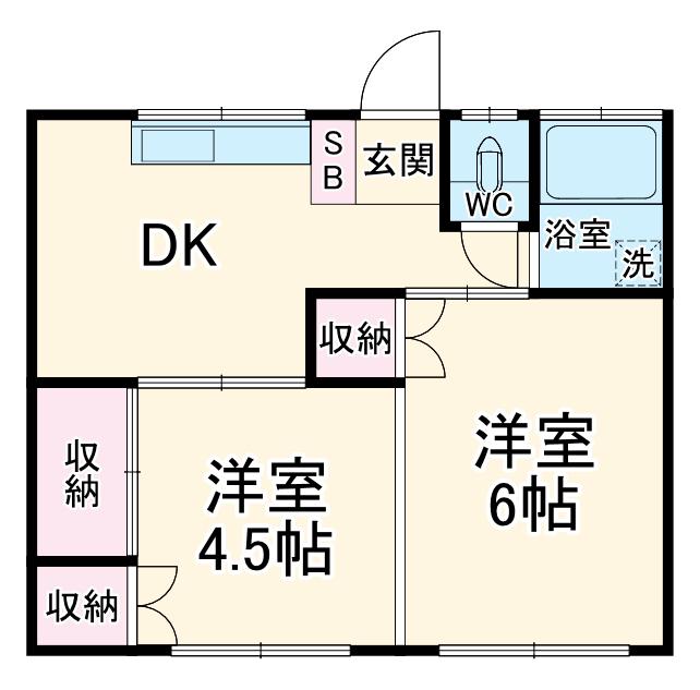 ヴィラ観音坂(2DK/2階)の間取り写真
